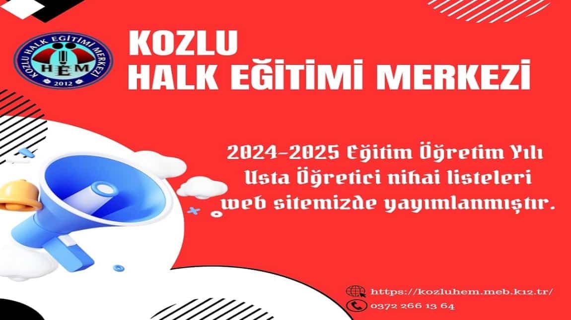 2024-2025 EĞİTİM ÖĞRETİM YILI USTA ÖĞRETİCİ NİHAİ LİSTELERİ VE SIRALAMASI