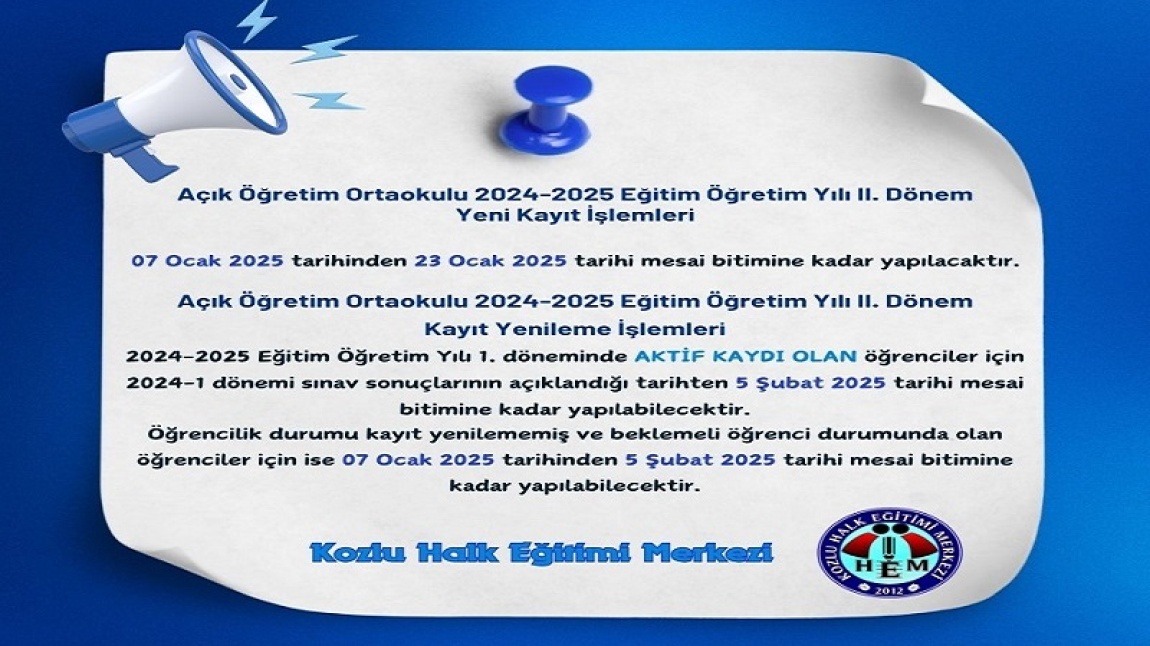 AÇIK ÖĞRETİM LİSESİ ÖĞRENCİLERİMİZİN DİKKATİNE